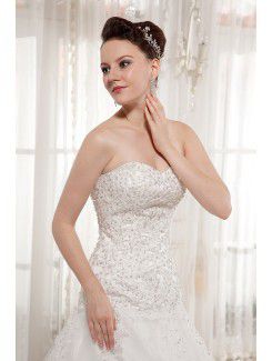 Satin and Tulle Sweetheart Chapel Train A-line Wedding Dress