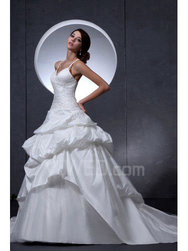 Taffeta V-Neckline Court Train Ball Gown Wedding Dress