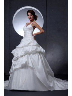 Taffeta V-Neckline Court Train Ball Gown Wedding Dress