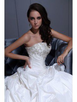 Taffeta Strapless Cathedral Train Ball Gown Wedding Dress with Embroidered and Ruffle