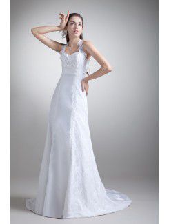 Satin Halter Sweep Train Empire Line Embroidered Wedding Dress