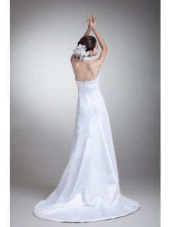 Satin Halter Sweep Train Empire Line Embroidered Wedding Dress