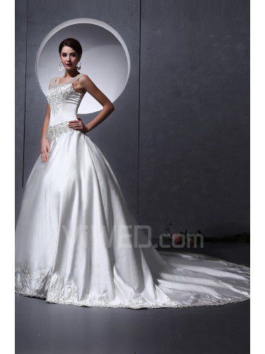 Cetim capela trem bateau bola vestido de casamento vestido com bordado