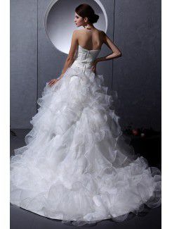 Organza and Lace Sweetheart Chapel Train A-line Wedding Dress