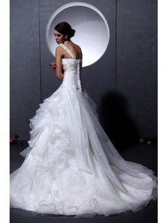 Organza V-Neckline Court Train A-line Wedding Dress