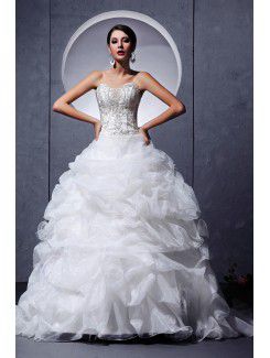 Organza Sweetheart Chapel Train Ball Gown Wedding Dress with Beading and Ruffle