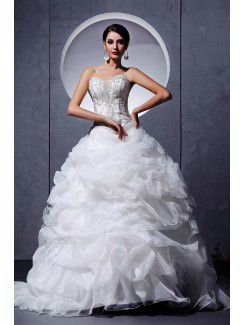 Organza Sweetheart Chapel Train Ball Gown Wedding Dress with Beading and Ruffle