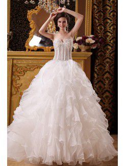 Organza and Satin Sweetheart Floor Length Ball Gown Wedding Dress