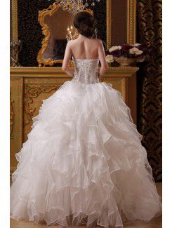 Organza and Satin Sweetheart Floor Length Ball Gown Wedding Dress