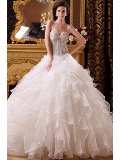 Organza and Satin Sweetheart Floor Length Ball Gown Wedding Dress