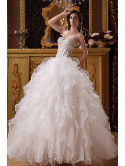 Organza and Satin Sweetheart Floor Length Ball Gown Wedding Dress