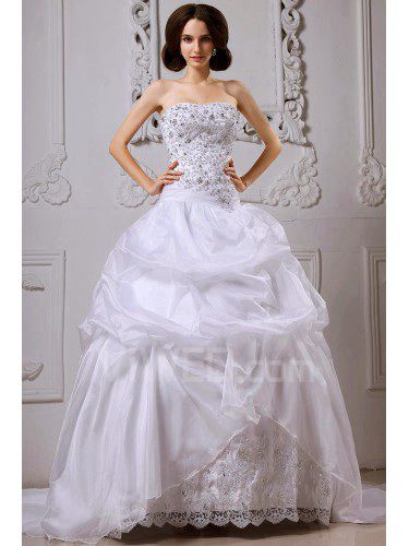 Satin Sweetheart Cathedral Train Ball Gown Wedding Dress