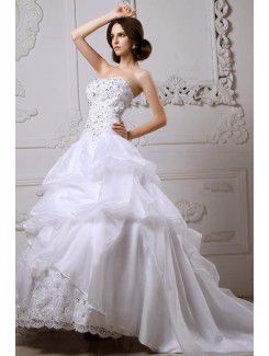 Satin Sweetheart Cathedral Train Ball Gown Wedding Dress