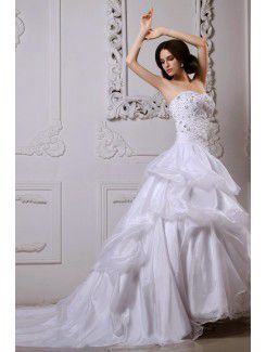 Satin Sweetheart Cathedral Train Ball Gown Wedding Dress