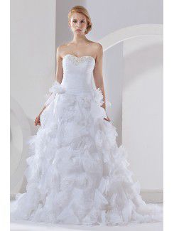 Satin and Organza Sweetheart Cathedral Train Ball Gown Wedding Dress