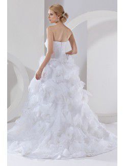 Satin and Organza Sweetheart Cathedral Train Ball Gown Wedding Dress