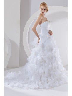 Satin and Organza Sweetheart Cathedral Train Ball Gown Wedding Dress