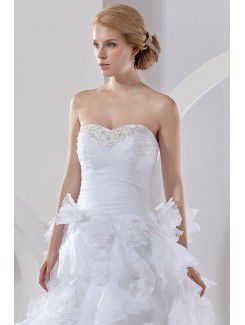 Satin and Organza Sweetheart Cathedral Train Ball Gown Wedding Dress