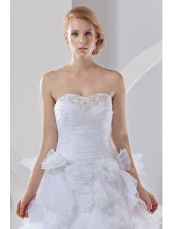 Satin and Organza Sweetheart Cathedral Train Ball Gown Wedding Dress