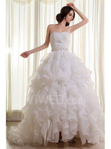 Organza Sweetheart Cathedral Train Ball Gown Wedding Dress with Beading and Ruffle