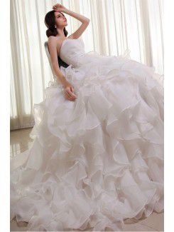 Organza Sweetheart Cathedral Train Ball Gown Wedding Dress with Beading and Ruffle