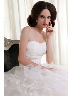 Organza Sweetheart Cathedral Train Ball Gown Wedding Dress with Beading and Ruffle