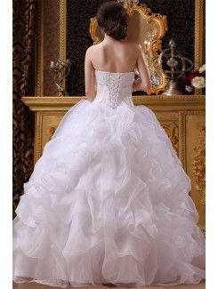 Satin and Organza Sweetheart Floor Length Ball Gown Wedding Dress with Beading and Ruched