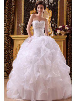 Satin and Organza Sweetheart Floor Length Ball Gown Wedding Dress with Beading and Ruched