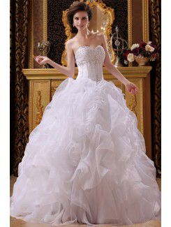 Satin and Organza Sweetheart Floor Length Ball Gown Wedding Dress with Beading and Ruched