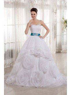 Organza Sweetheart Court Train Ball Gown Wedding Dress with Embroidered