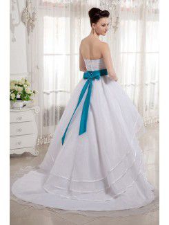 Organza Sweetheart Court Train Ball Gown Wedding Dress with Embroidered