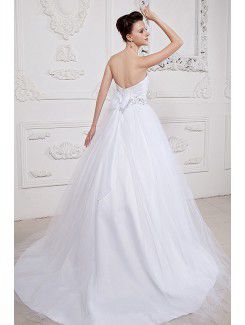 Organza Sweetheart Sweep Train Ball Gown Wedding Dress with Embroidered and Ruched