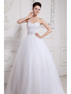 Organza Sweetheart Sweep Train Ball Gown Wedding Dress with Embroidered and Ruched