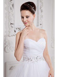 Organza Sweetheart Sweep Train Ball Gown Wedding Dress with Embroidered and Ruched