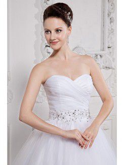 Organza Sweetheart Sweep Train Ball Gown Wedding Dress with Embroidered and Ruched