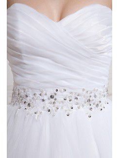 Organza Sweetheart Sweep Train Ball Gown Wedding Dress with Embroidered and Ruched