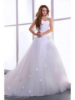 Satin and Tulle Sweetheart Court Train Ball Gown Wedding Dress