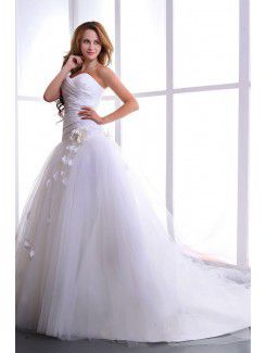 Satin and Tulle Sweetheart Court Train Ball Gown Wedding Dress