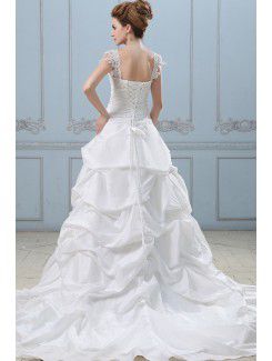 Taffeta and Lace Sweetheart Chapel Train Ball Gown Wedding Dress with Embroidered