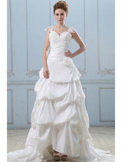 Taffeta and Lace Sweetheart Chapel Train Ball Gown Wedding Dress with Embroidered