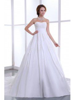 Satin Strapless Cathedral Train A-Line Wedding Dress with Beading and Pleat