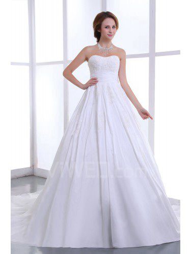 Cetim strapless catedral de trem vestido de noiva uma linha com perolização e plissado