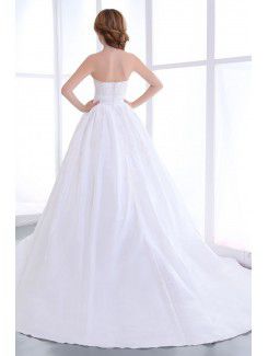 Satin Strapless Cathedral Train A-Line Wedding Dress with Beading and Pleat