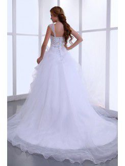 Organza Square Court Train A-Line Wedding Dress