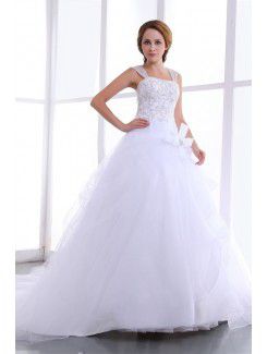 Organza Square Court Train A-Line Wedding Dress