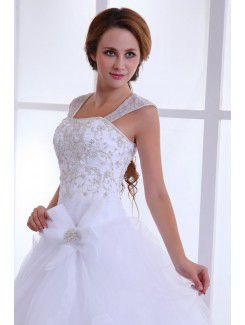 Organza Square Court Train A-Line Wedding Dress