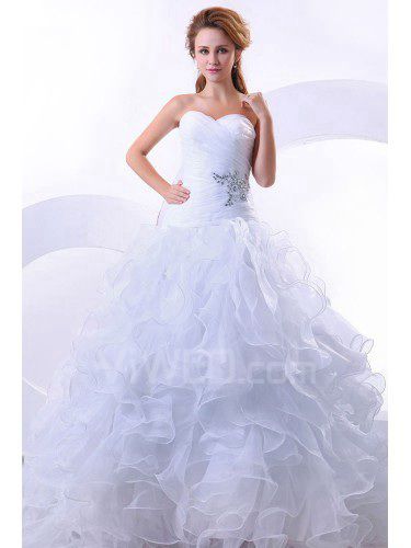 Organza liebsten kapelle zug ballkleid brautkleid mit strass und geraffte