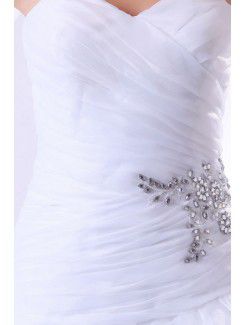 Organza Sweetheart Chapel Train Ball Gown Wedding Dress with Rhinestones and Ruched