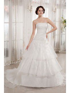 Taft en organza strapless sweep trein a-lijn trouwjurk