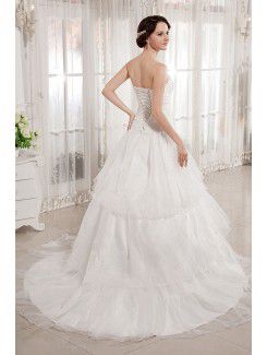 Taffeta and Organza Strapless Sweep Train A-Line Wedding Dress